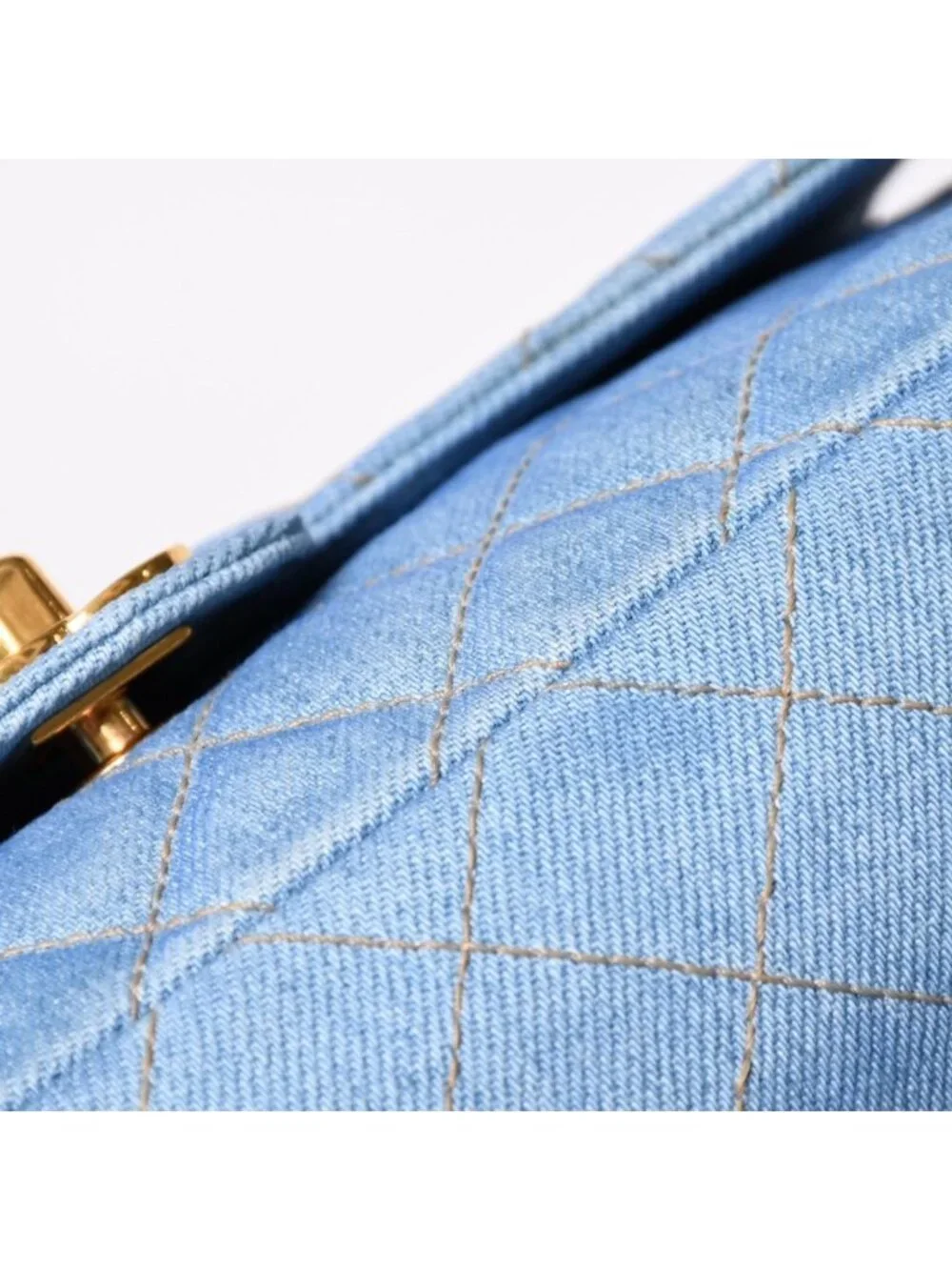Chanel Quilted Denim Backpack Turnlock Indigo Blue Gold